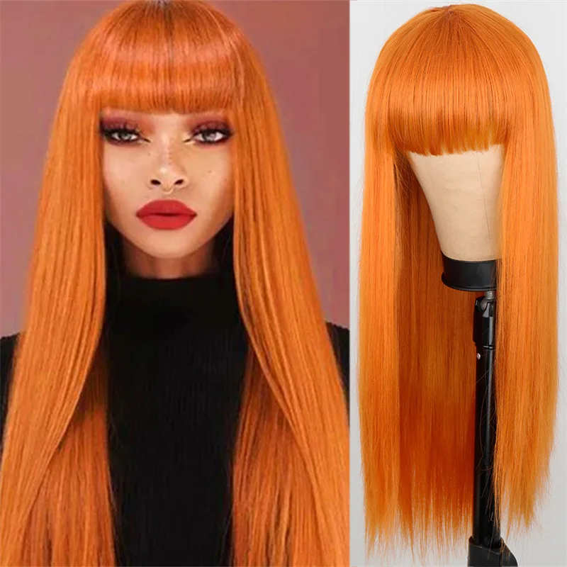 

Women's Synthetic Full Head Wig Long Straight Hair Fashionable Medium-Length Hair Real Bangs Wig