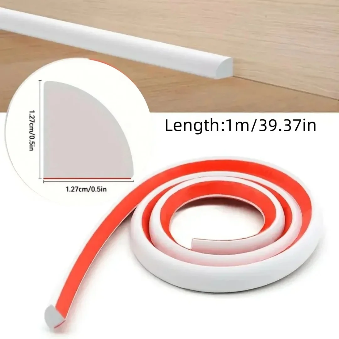 1pc PVC Flexible Quarter Round Molding, Peel and Stick Bendable Molding Trim for Floor, Bathrooms, Kitchens, Count