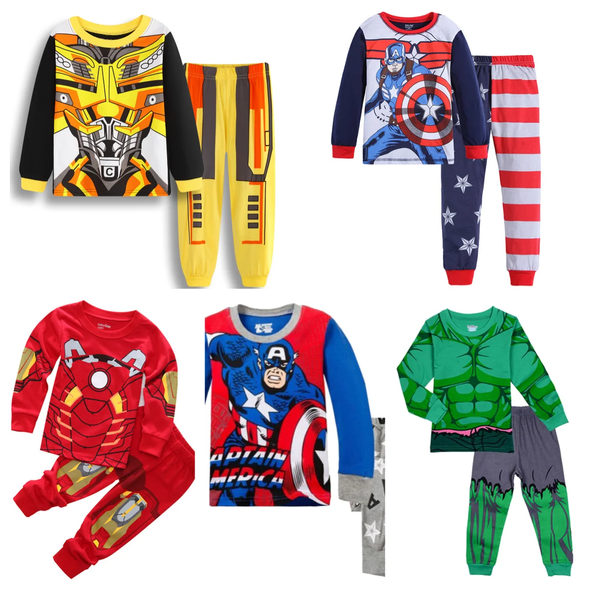 High Quality kid\'s Pajamas Set Avengers Hulk Boy Girl Captain America Cartoon Longsleeved Pajama and pajama suit for kids gift