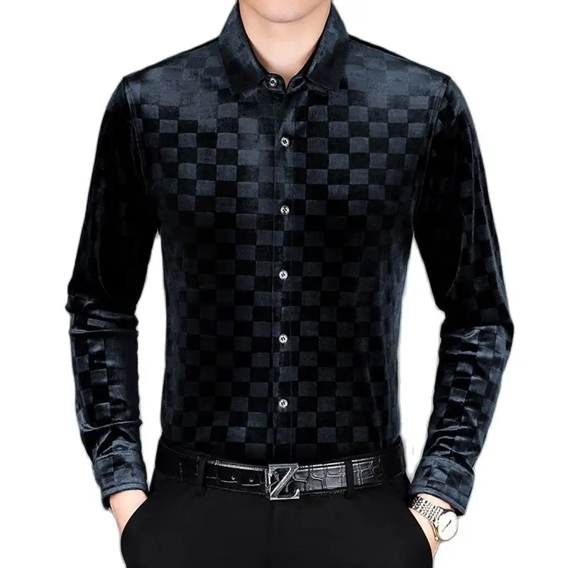 

2023 New Spring high quality Men's Shirt Business Casual Fashion plaid Men Shirts size L-8XL CS60