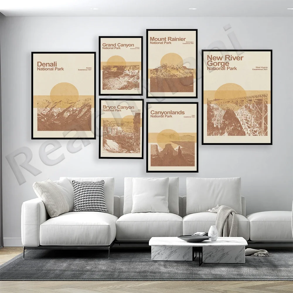 Glacier, Everglades, New River Canyon, Acadia, Rocky Mountains, Mount Rainier, Bryce Canyon, Cactus National Park travel poster