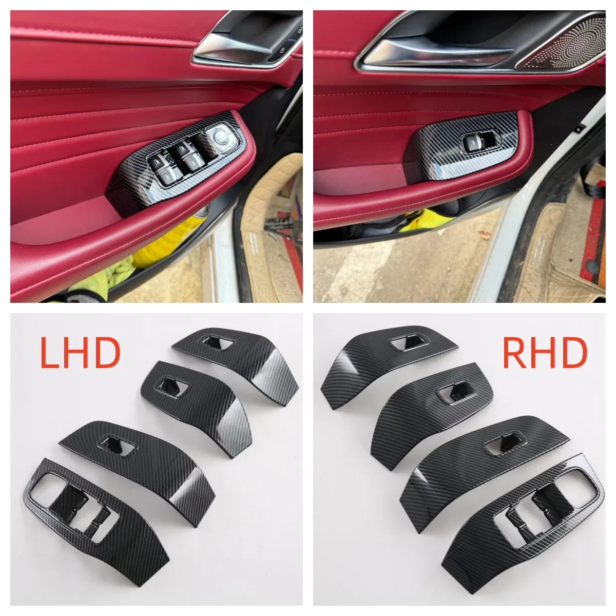 For MG HS 2018 2019 2020 2021 2022 2023 ABS Carbon Fiber Door Window Lift Control Button Switch Panel Cover Trim Car Accessories