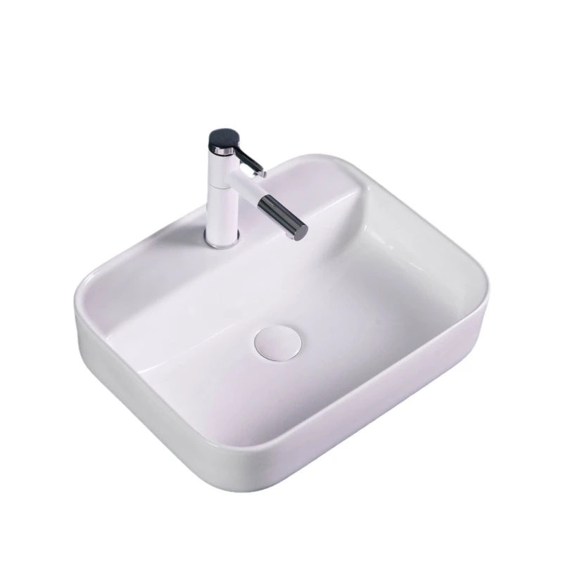 

European bathroom white square stage art basin with faucet hole ceramic wash basin