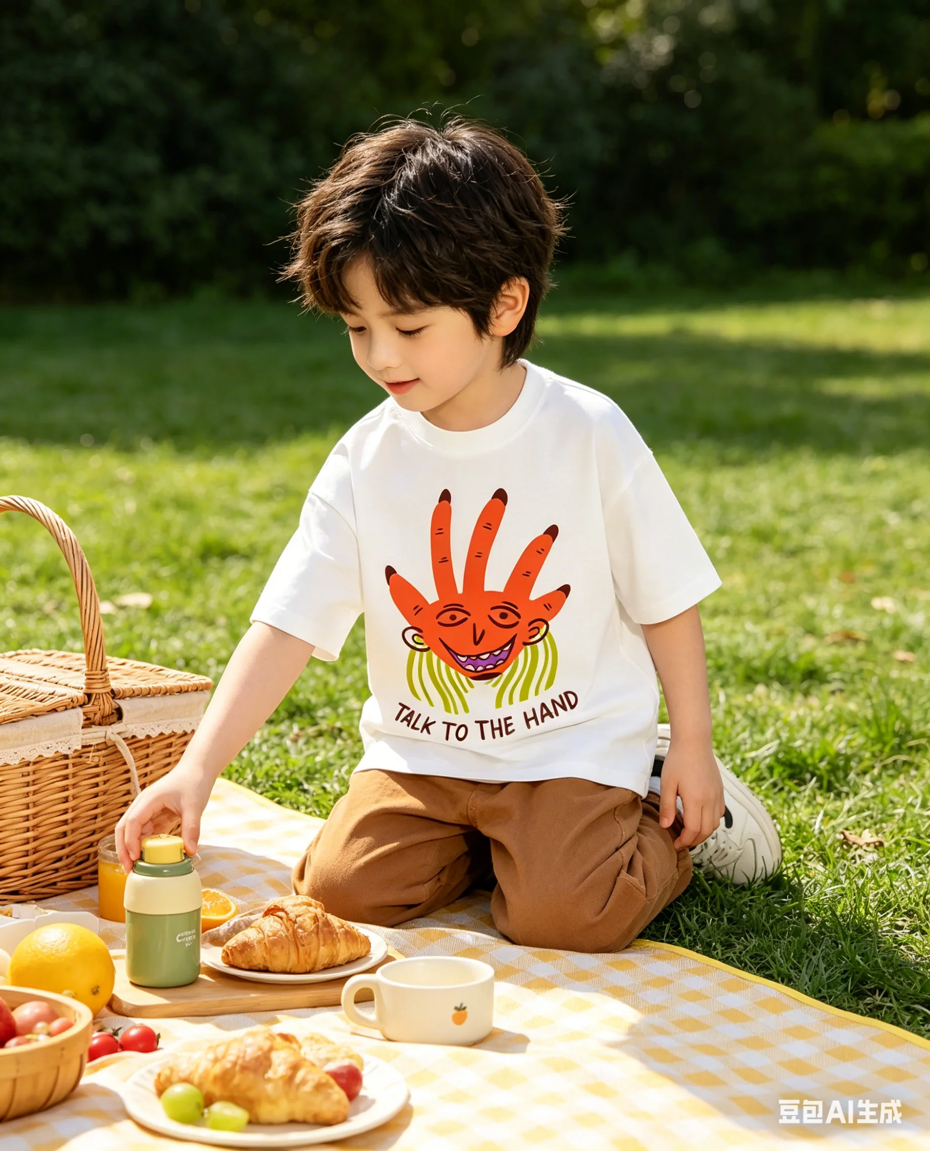 Children's Casual Short-Sleeved T-Shirt 'Talking with Hands' Interesting Print Daily Wear Simple Style for Kids