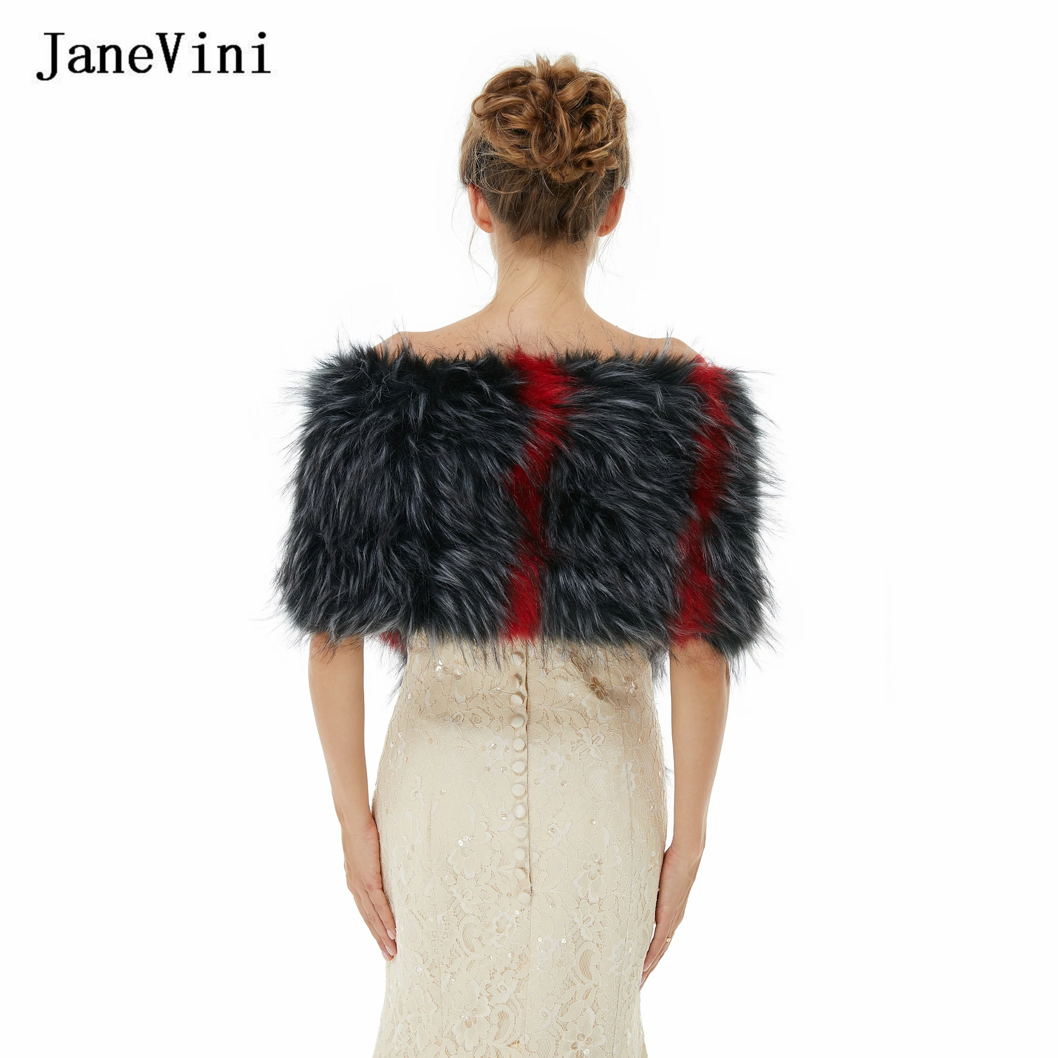 JaneVini moda Faux Fur Wedding szal Wrap Winter Warm kobiety Cape Bolero gruba panna młoda kurtka płaszcz odzież wierzchnia akcesoria dla nowożeńców