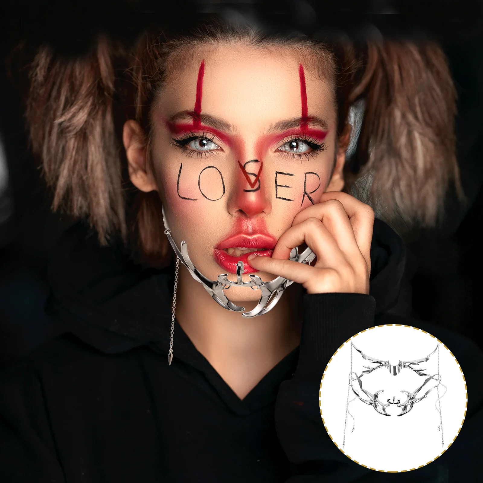 

Metal Punk Mask Set Women Masquerade Halloween Costume Accessory Lightweight Zinc Alloy Prop Festival