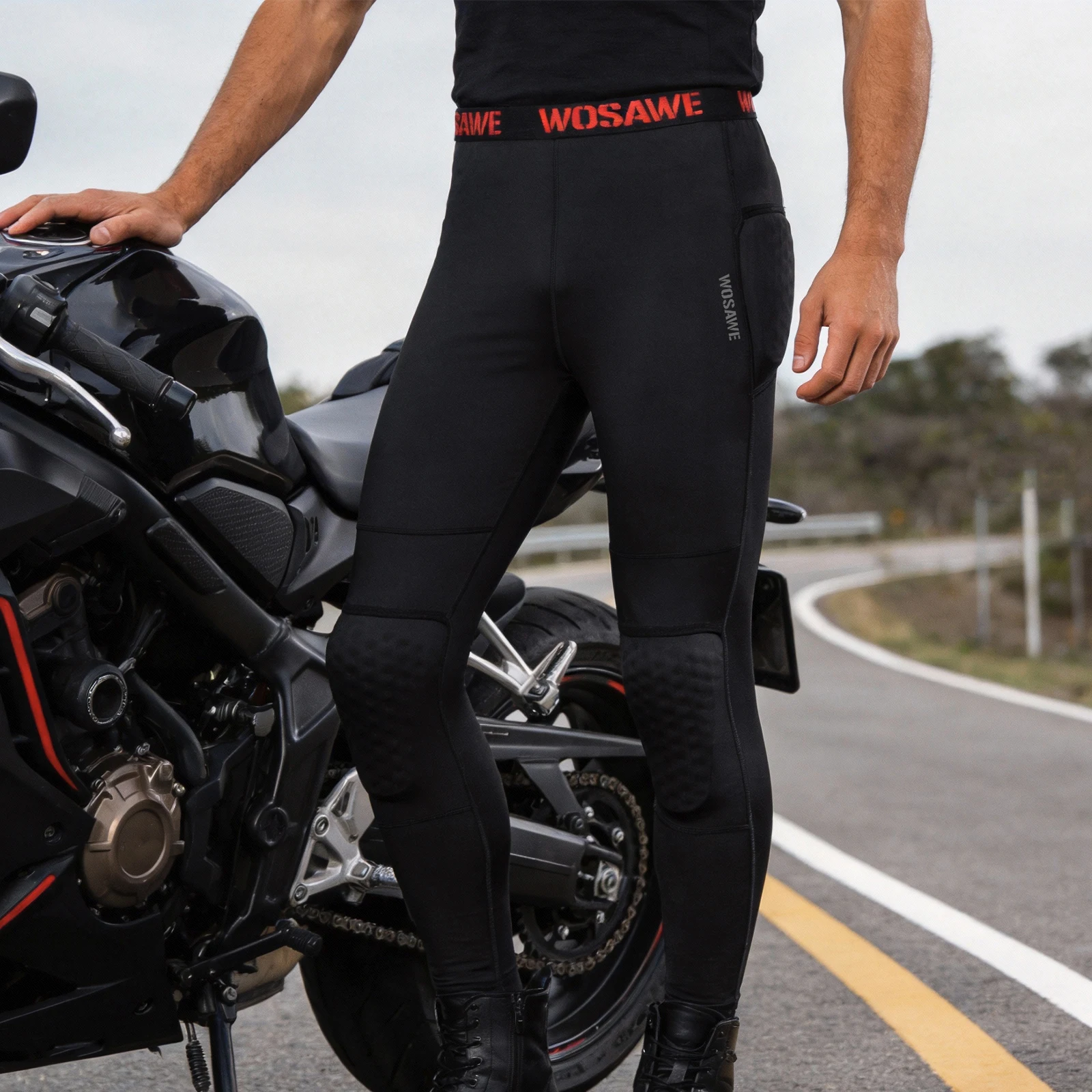WOSAWE Men Summer Motorcycle Compression Pants Motorbike Breathable Slim Fit Trousers Outdoor Off-road Motocross Pants