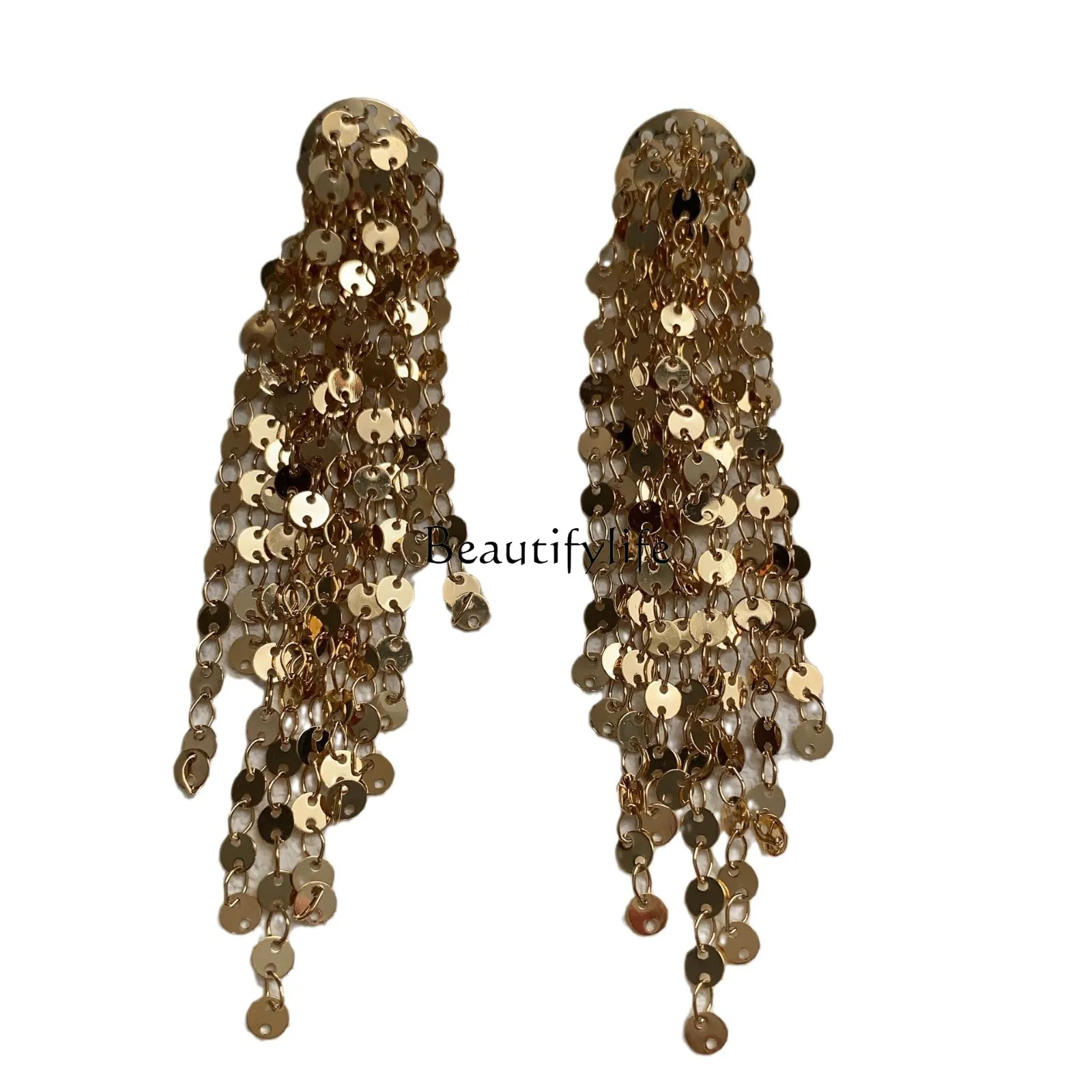 

Premium tassel French wheat ear metal sequined long earrings exquisite earrings