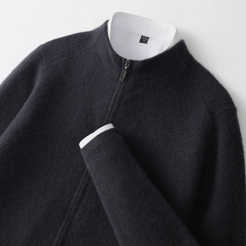 Sweter Mantel Kasmir 100% Pria Musim Gugur Musim Dingin Cardigan Tebal Kasual Mantel Elegan Mewah Olahraga Luar Ruangan Rajutan Resleting Atasan Sweter