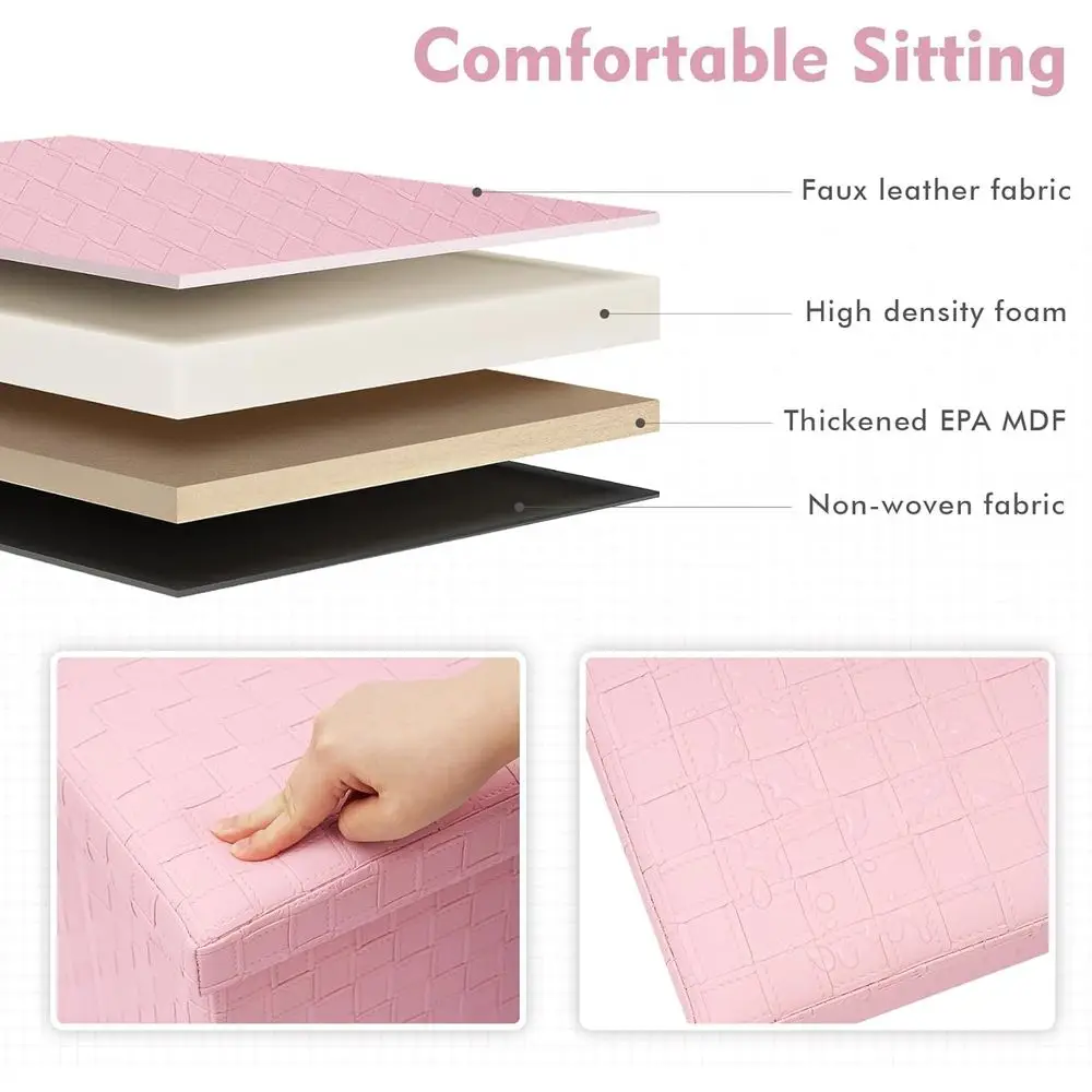 olding Storage Ottoman, aux Leather ootrest Seat Long Shoes Bench Box Chest, Pink 30