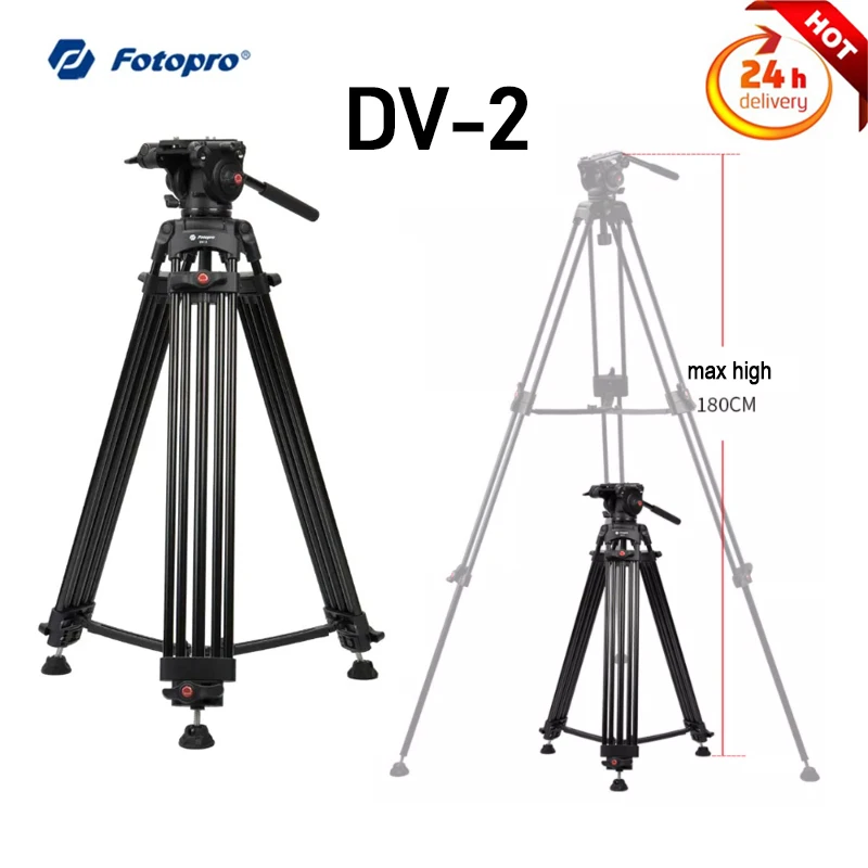 Fotopro DV-2 Professional Video Tripod Extendable Lightweight 8kg Payload Tripod with the Motion Balance System For Camera