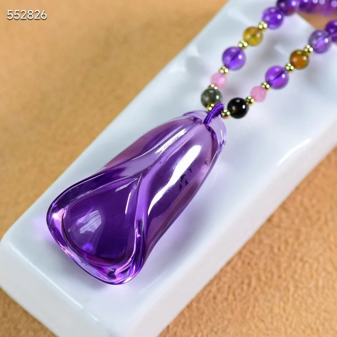 

Natural Purple Amethyst Quartz Pendant 38.2*21.2*16mm Flower Water Drop Amethyst Jewelry Beads Women Men Necklace Brazil AAAAAA