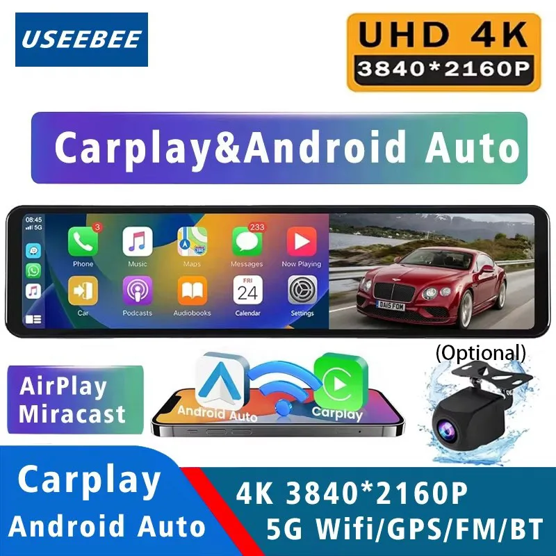 11.26 Inch 4K Dash Cam Rear View Mirror Carplay Android Auto GPS 5G WIFI Car Dvr Vehicle Dashcam Black Box Camera Drive Recorder