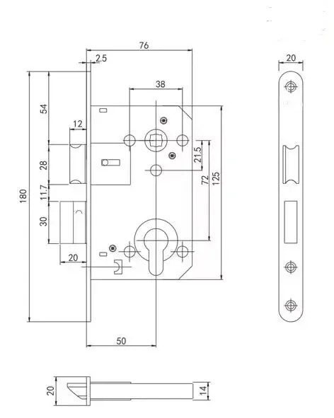 7250B fireproof lock stainless steel wooden door split lock large gourd European standard door lock indoor 7250 panel 180*20