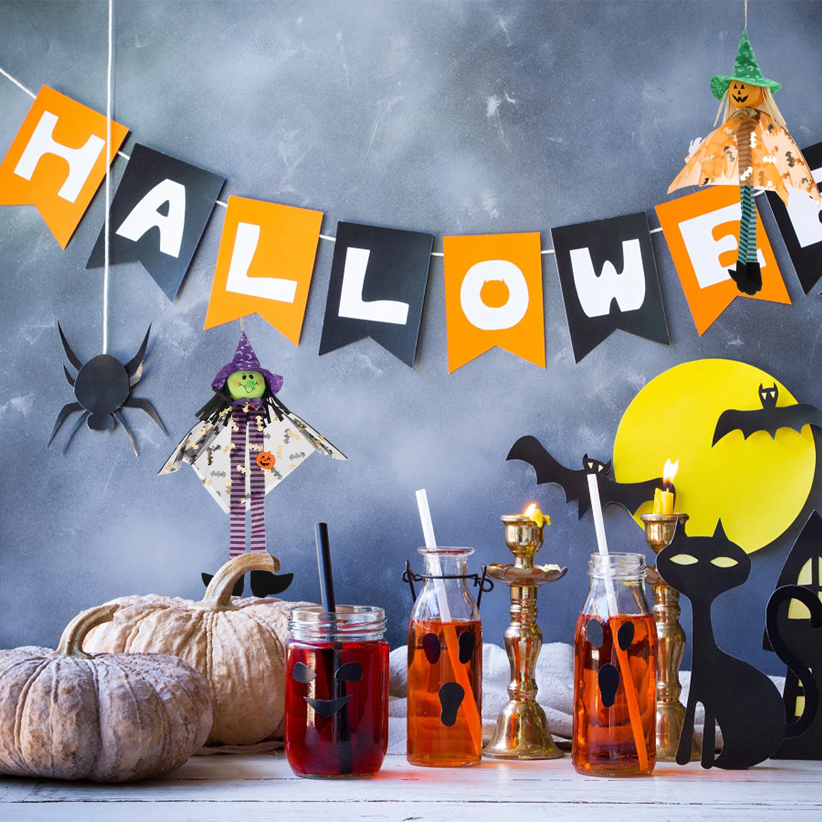 

2Pcs Halloween Pumpkin Ghost Pendant Props Realistic Haunted House Decoration Supplies Ghost Hanging Decorations