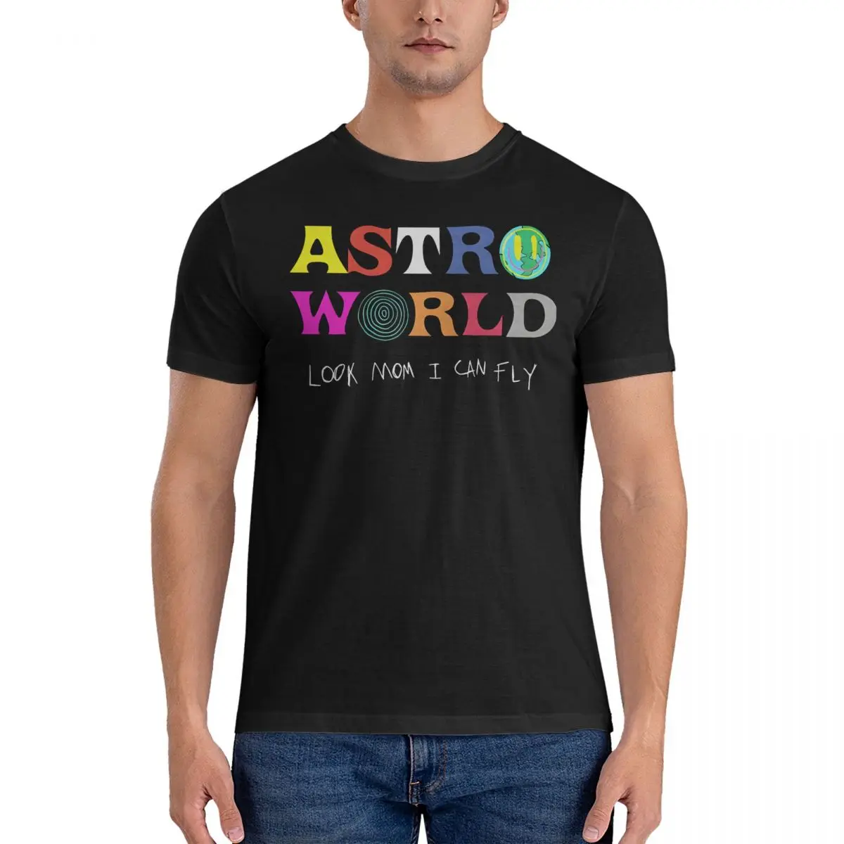 Look Mum I Can Fly T Shirts Men Pure Cotton Humor T-Shirts Round Collar A-Astroworld Tee Shirt Short Sleeve Tops Printed