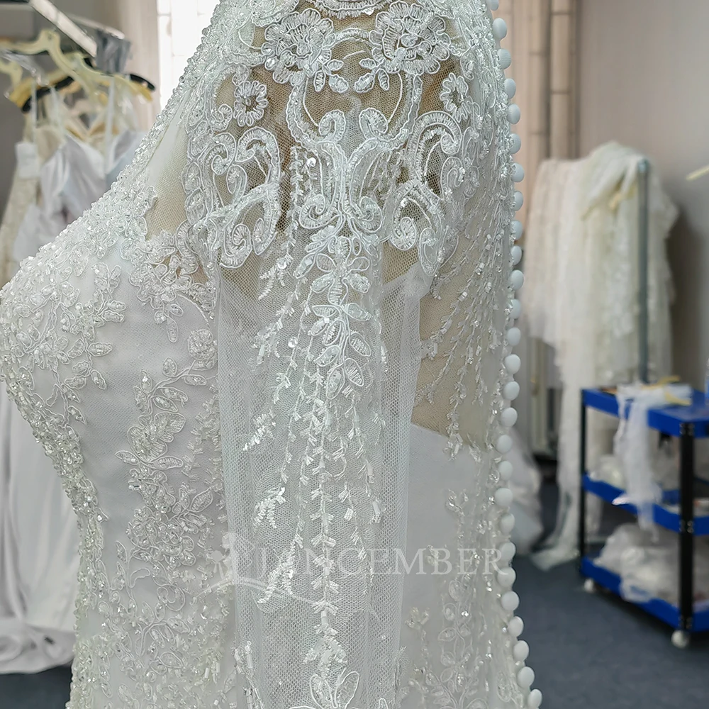 사용자 정의 섹시한 긴 소매 레이스 a 라인 웨딩 드레스 새로운 신부 페르시 우아한 하이 넥 비치 신부 드레스 vestido de novia