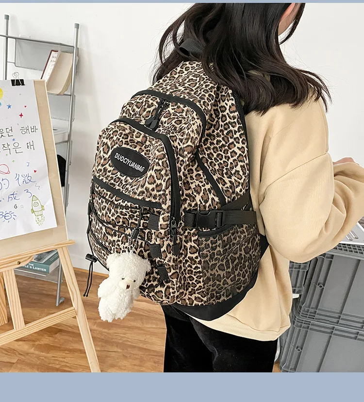 Lolita Leopard print Anime Backpack Shoulder Bag Handbag Computer Black Messenger Cartoon Zipper Crossbody Bag