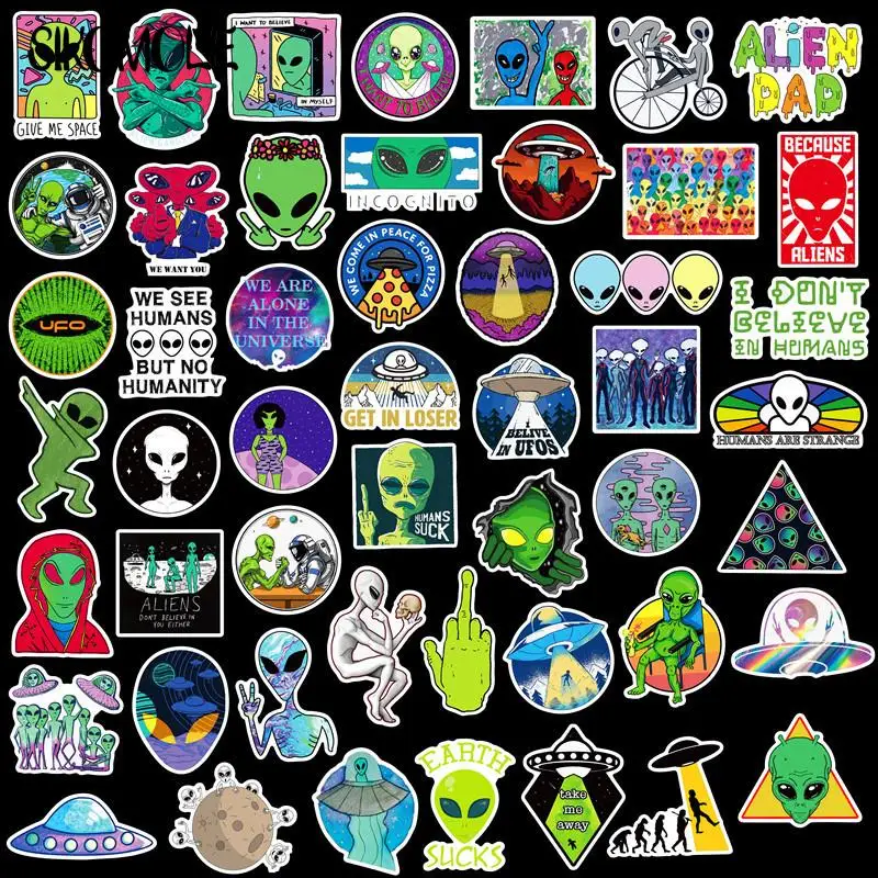 10/30/50 adet dış uzay çıkartmaları çocuk Alien UFO astronot roket gemi gezegen oyuncak kaykay dizüstü Graffiti çıkartma F5