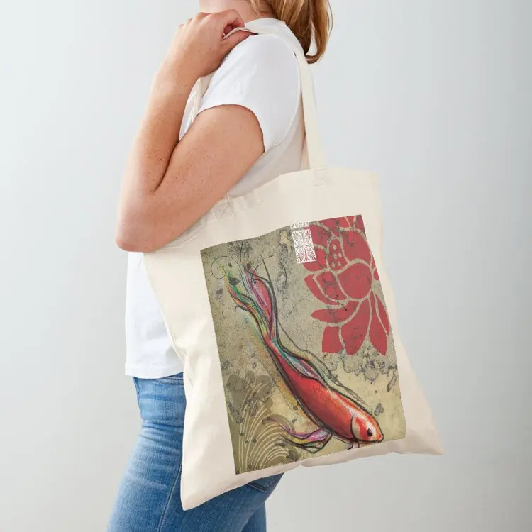 

The Lucky Fish- Mixed Media Tote Bag Women's bags canvas shopping bag tote bag custom shopping