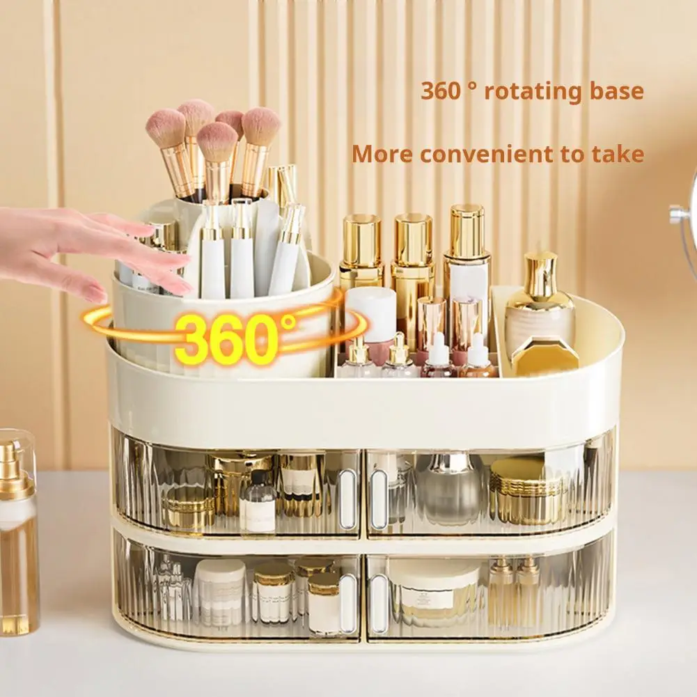 Makeup Brush Holder Container Makeup Storage Box 360-degree Rotating Makeup Organizer with Capacity for Multiple for Easy