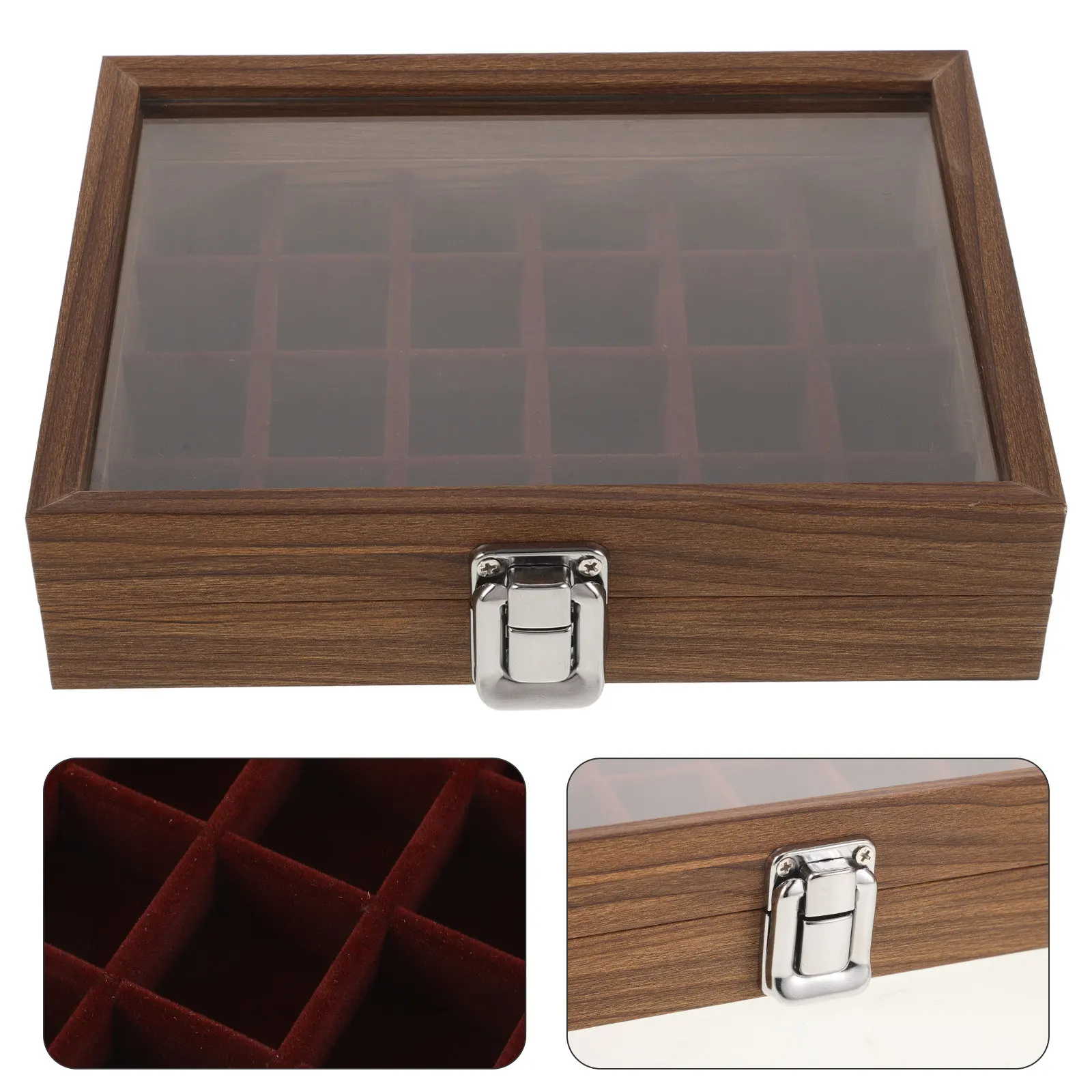 

Шкатулка для украшений из орехового дерева со стеклянной крышкой, большой органайзер для хранения колец, ожерелий, серег, демонстрационный органайзер для ювелирных изделий