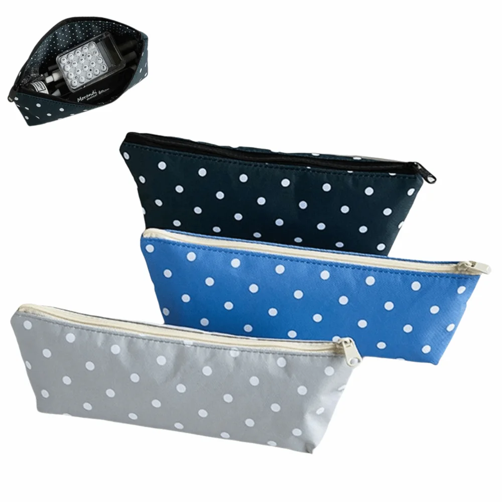 New Polka Dot Pencil Case Zipper Closure Large Capacity Pencil Pouch Single Layer Stationery Bag Stationery Organizer