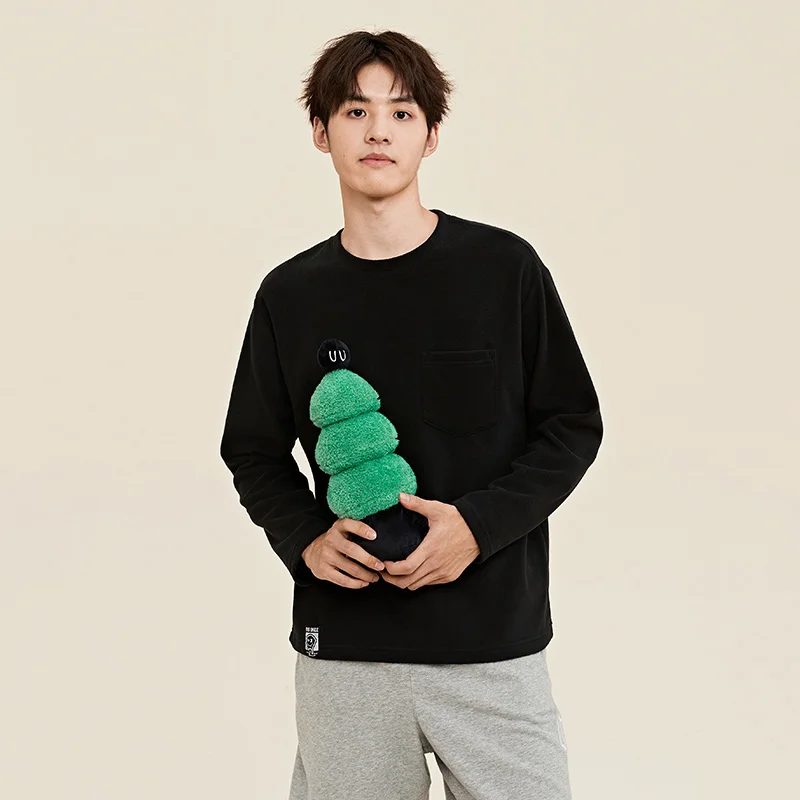 Semir Long-Sleeved T-Shirt Men Simple Solid Color Spring Polar Fleece Plus Velvet Round Neck Long-Sleeved Shirt