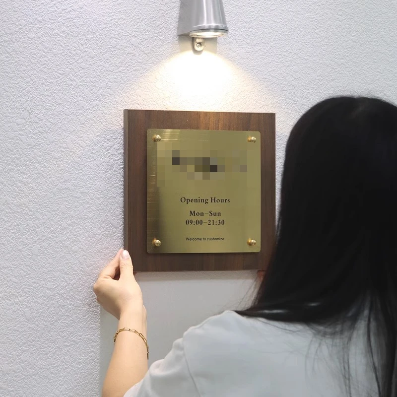 Walnut door plate customization, creative billboard Internet celebrity store studio sign, stainless steel company plaque