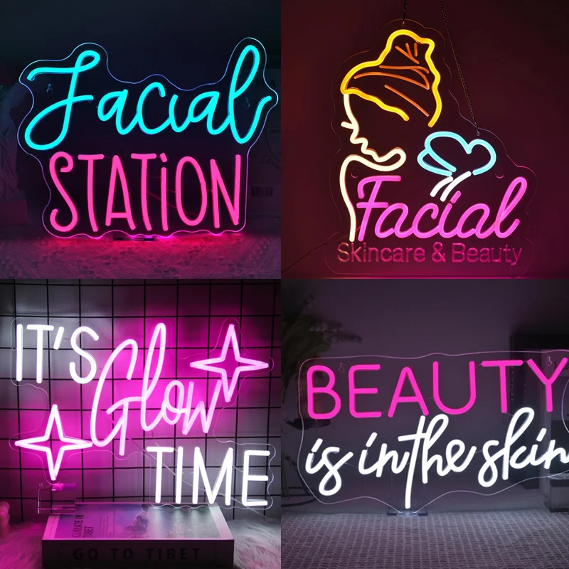 

Facial Station Neon Sign LED Dimmable Skin Care Neon Light Hanging Wall Art Decor for Beauty Makeup Room Spa Studio Shop