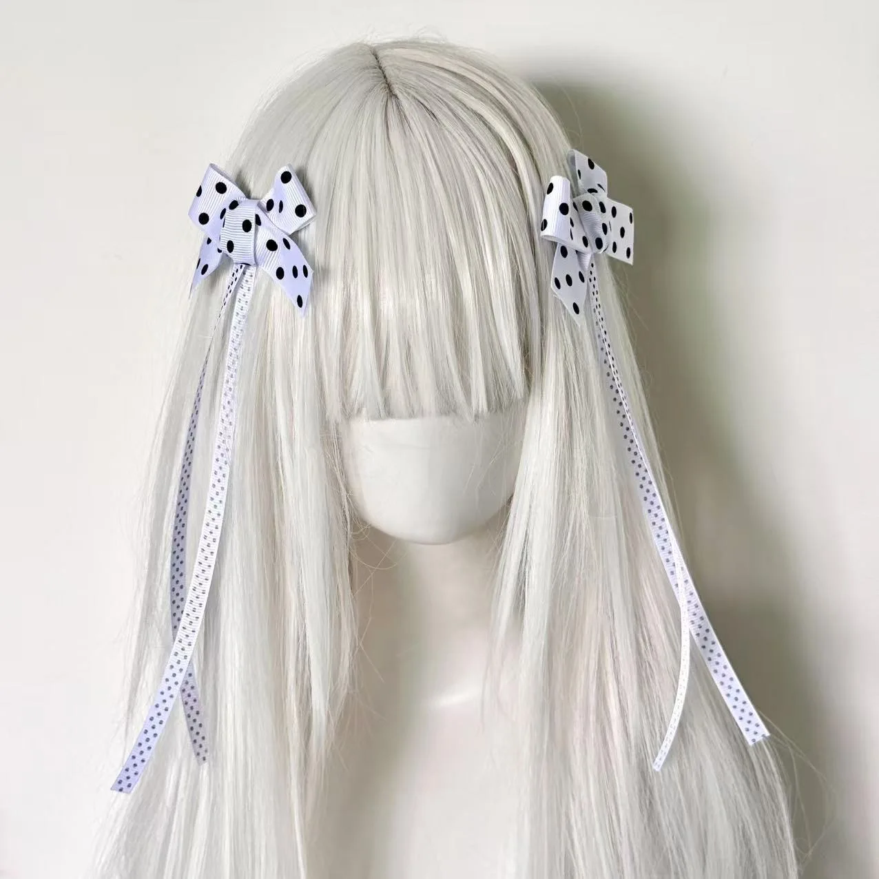 

Sweet Lolita Polka Dot Bow Long Ribbon Hair Clips Japanese JK Elegant Ponytail Holder Elegant Women Hair Accessories