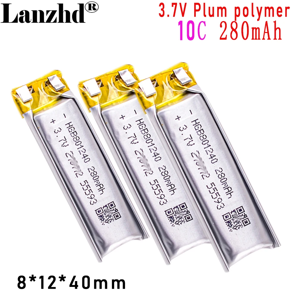 3.7V bateria litowo-polimerowa 801240 280mAh 10C DIY dla samolotów Bluetooth Beauty digital cell