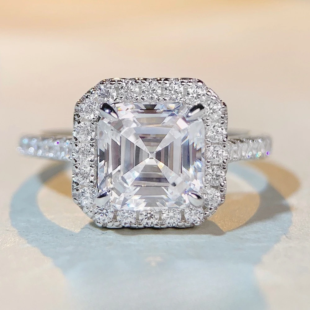 

Emerald Cut S925 Sterling Silver Ring for Female High Carbon Diamond Zircon Color Treasure Tiktok Live Broadcast