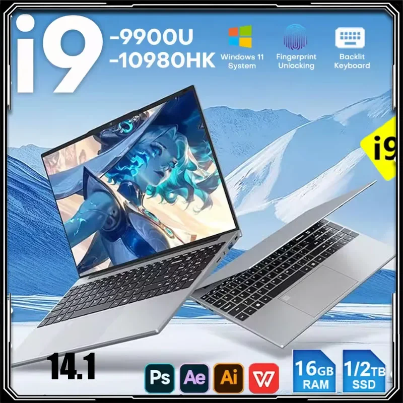 Intel i9 Laptop Computer Windows 11 Fingerprint UnIock Notebook Pc Intel i9 10980HK/9900U 16GB RAM 1TB SSD Office Gaming Laptop