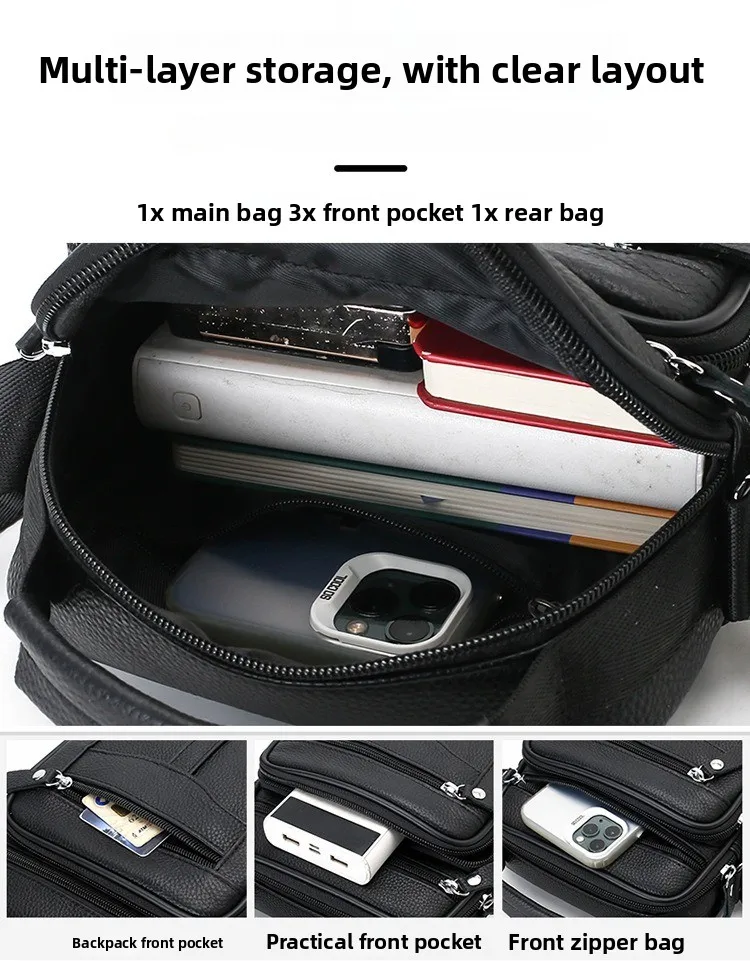 New Minimalist Men's Single-shoulder Bag, Business Multi-layer Crossbody Bag, Fashionable and High-end Small Crossbody Bag