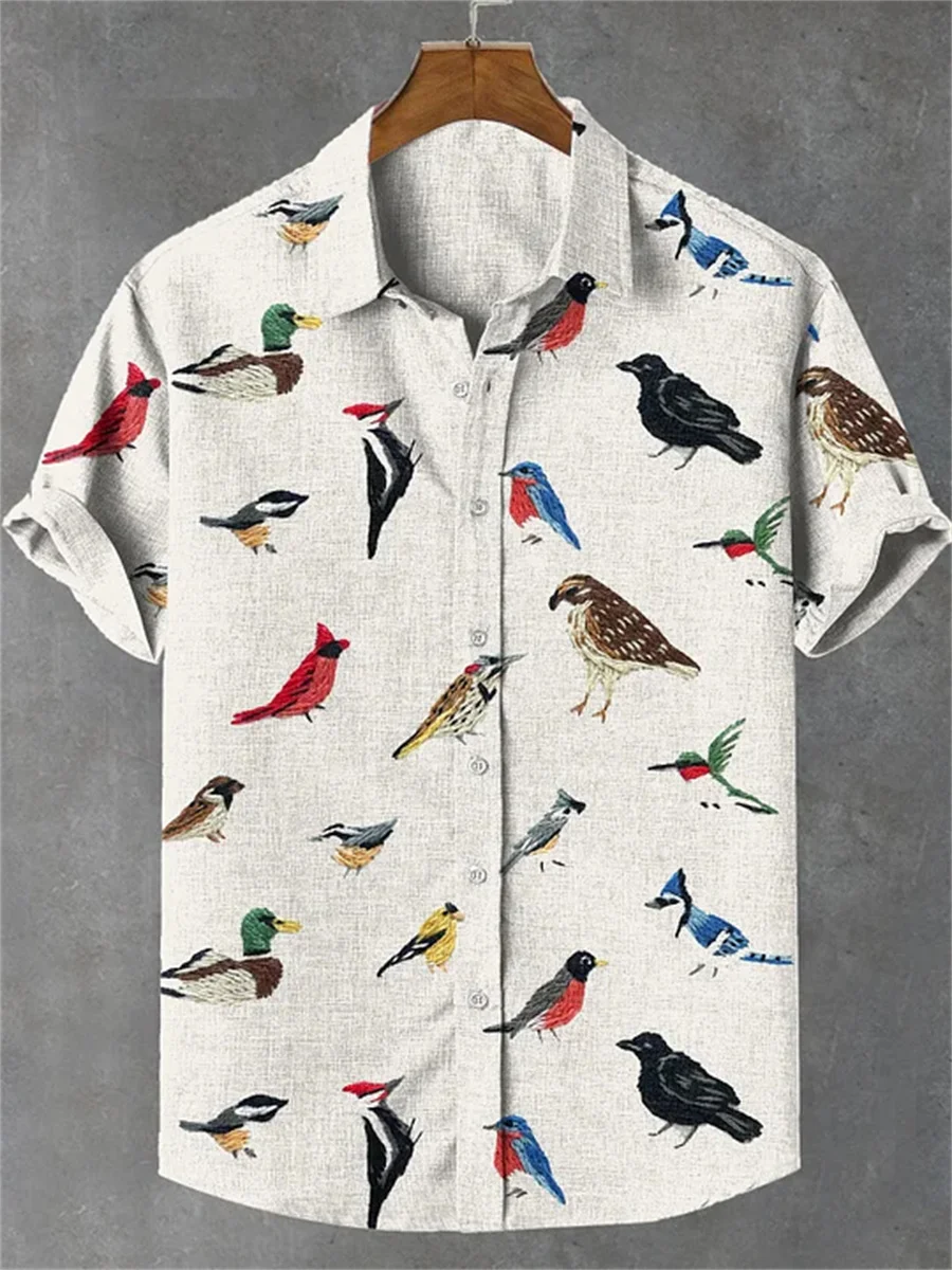 Stylish Bird Print Men's Short-Sleeve Shirt