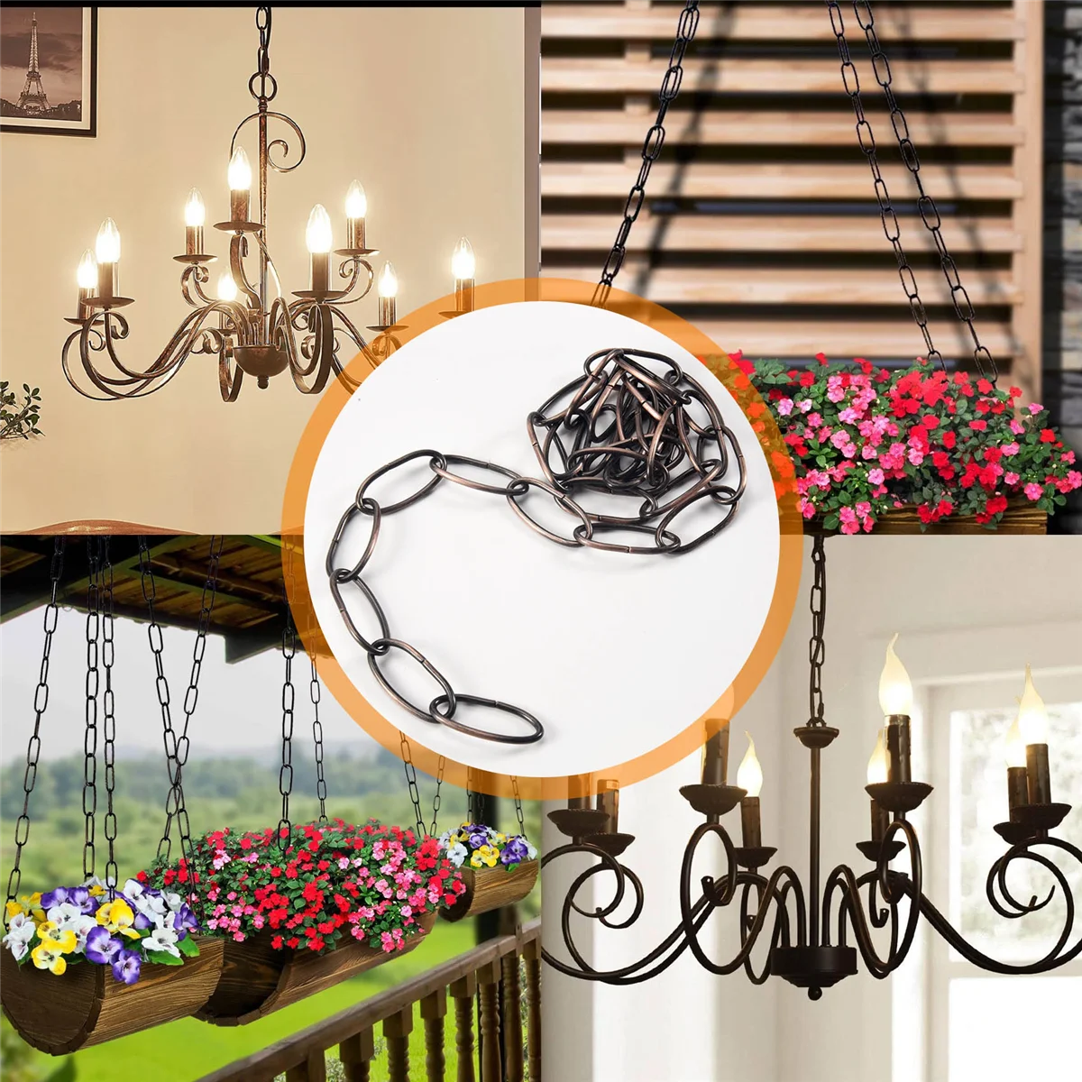 

ABKM 1M Heavy Duty Chain For Vintage Chandelier Hanging Lamp,Red bronze