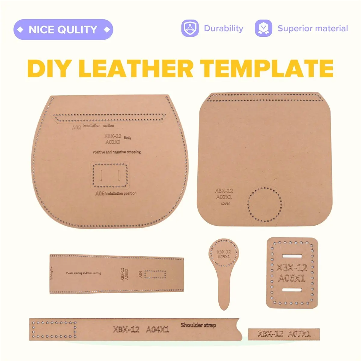 A008 DIY Leather Tool Kit Handbag Sewing Pattern DIY Handmade Craft Template Finished Product Size 21x19x6.5CM