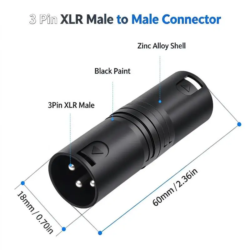 XLR Male to Male Microphone Connector 1Pcs 3 Pin Corrosion Resistant Audio Cable Plug for Stage DJ Mixer Home Audio Setup