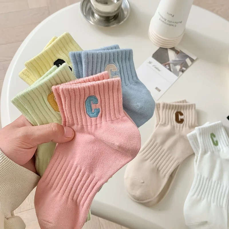 5 أزواج النساء C إلكتروني طباعة الجوارب موضة تنوعا الكاحل الجوارب عادية مريحة جوارب رياضية الخريف الجوارب القصيرة الملونة #2