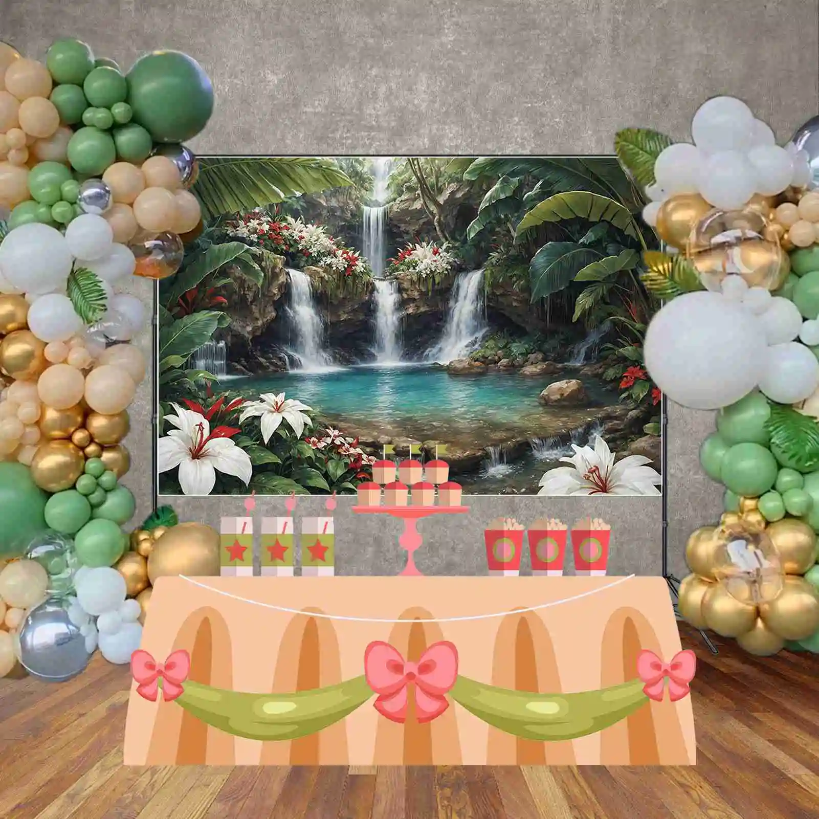 MOON.QG Summer Tropical Rainforest Backdrop Jungle Green Background Holiday Decor Waterfall Studio Photography Photoshoot Props
