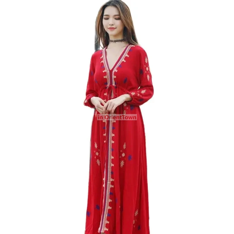 Sari India Women Clothing National Embroidered Dress Cotton Pakistan Style Costume Indian Top Long  Blouse