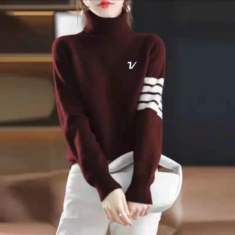 Autumn Winter Golf Wear Women 2024 New Korean Golf Sweater High Collar Golf Top Windproof Knit Golf Jumper Women Golf Clothes