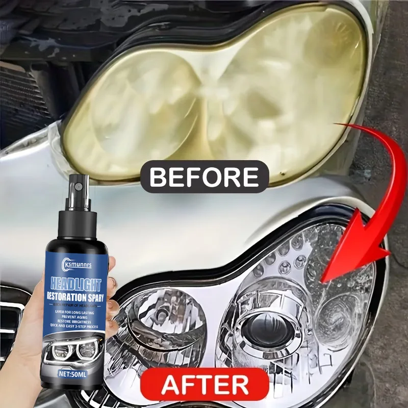 Headlight Restoration Spray & Kit - Advanced Repair Tool, Removes Yellowing & Oxidation, Restores Clarity with Long-Lasting Prot
