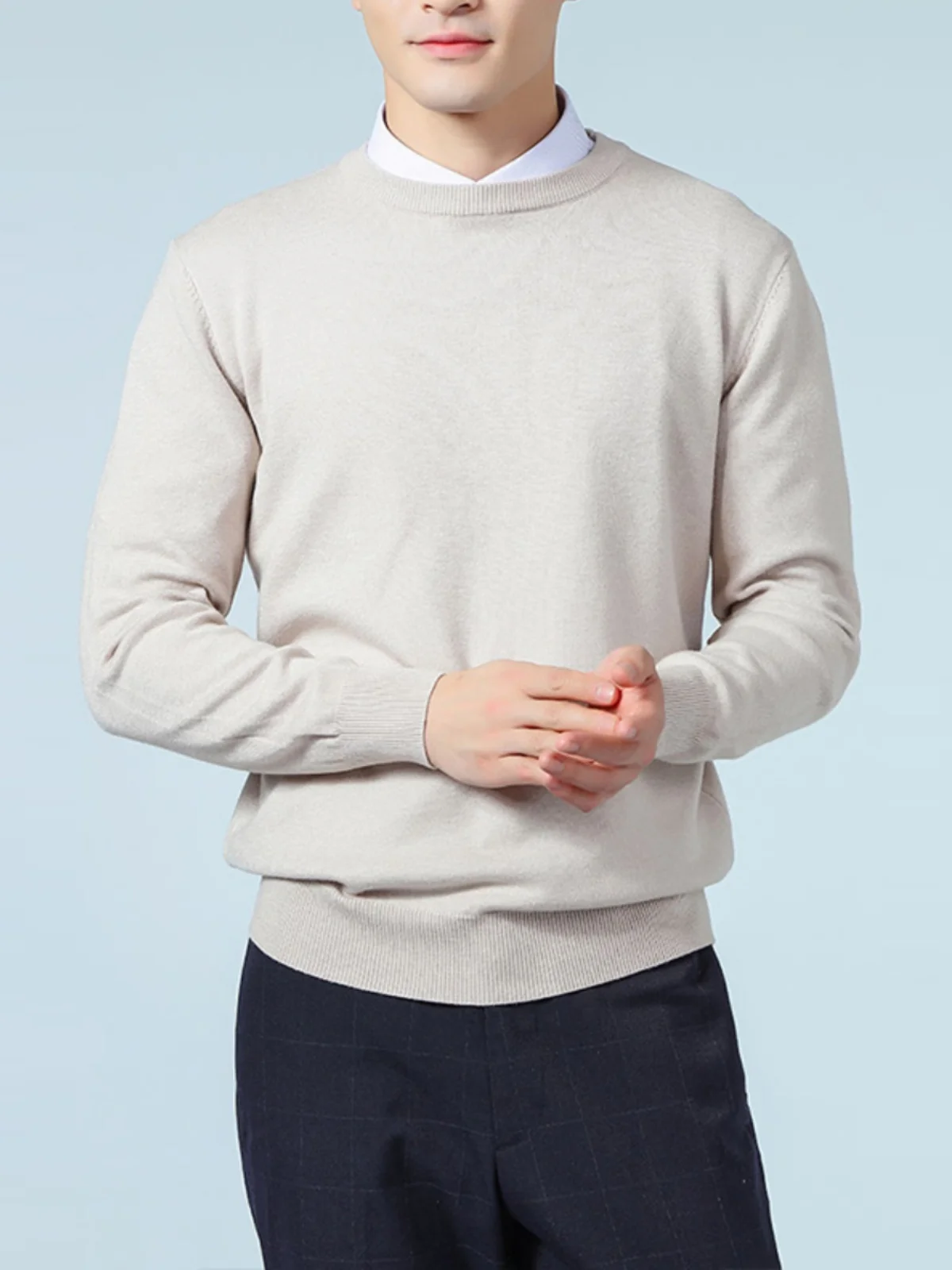 

Thiened round Ne Wool Sweater Men's Loose Casual Knitted Sweater Warm Breathable Busin Casual Sle Long Sve irt