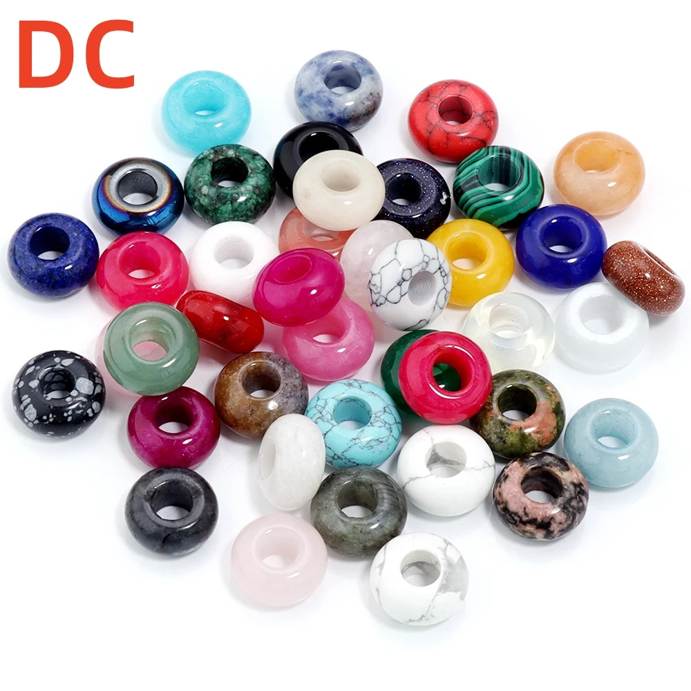 6Pcs Natural Stone Beads 14×8mm Obsidian Tiger Eye Agate Large Hole Loose Spacer Beads for DIY Jewelry Making Bracelet Findings