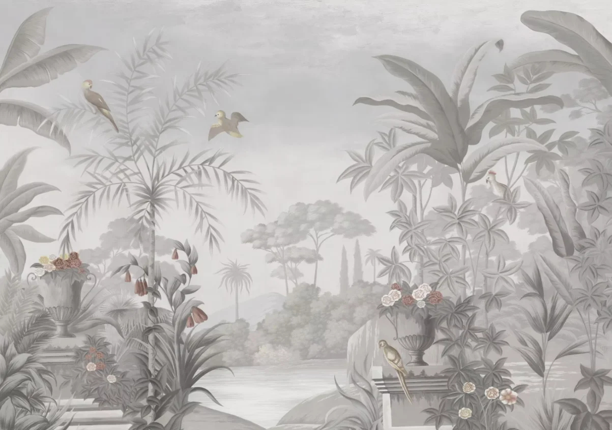 Customized Size Mural Vintage Rainforest Plants Leaves Wallpaper Forest Animals Bananas Leaves Palm Leaves decorative painting