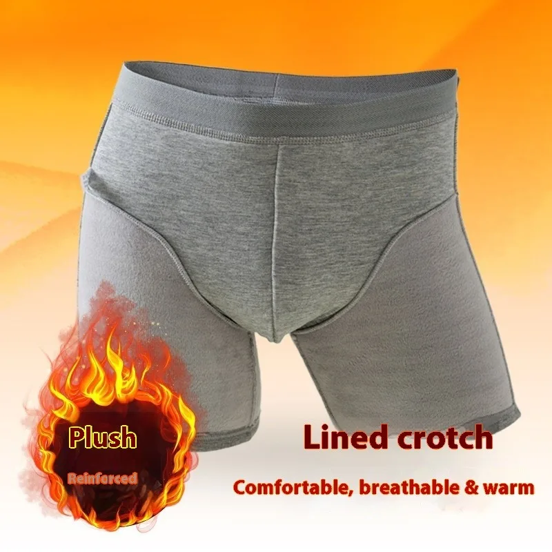 Roupa interior térmica masculina inverno algodão forrado boxer briefs extra longo grosso quente cuecas calças de tempo frio quente confortável