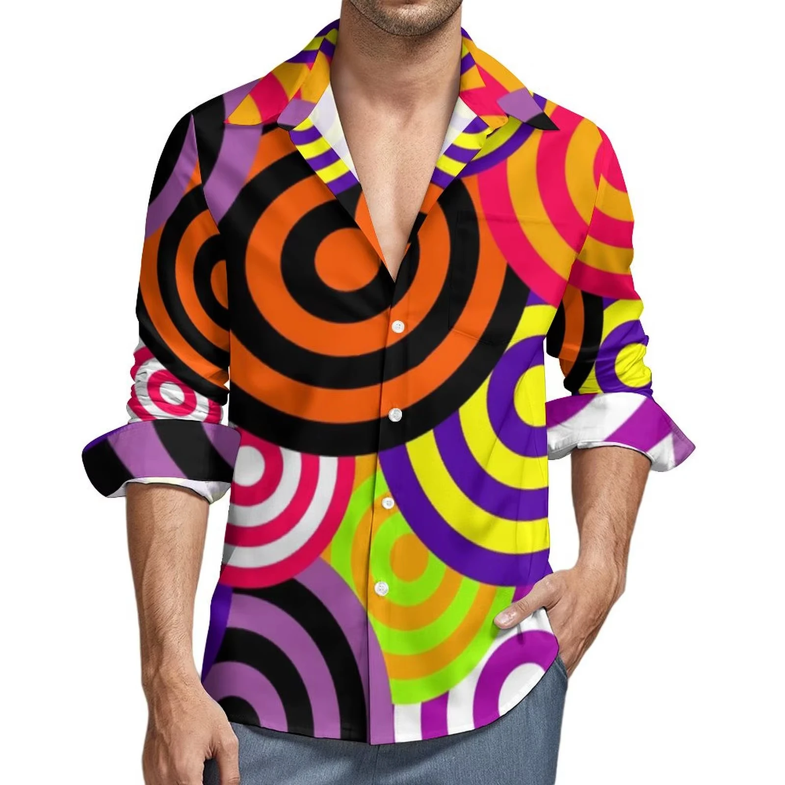 Men's Fall Shirts Casual Shirts Trendy 3D Digital Print Printed Long Sleeve Tops Men's Prom Cardigan Shirt