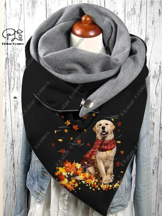 3D printing animal series various breeds of puppy patterns warm shawl scarf spring and winter large triangle scarf casual gift